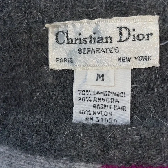 Christian Dior gray color block sweater full puff sleeve M angora